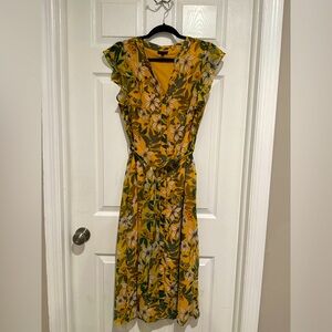 Yellow Floral Maxi Dress Size 8 Button Front Flutter Sleeve